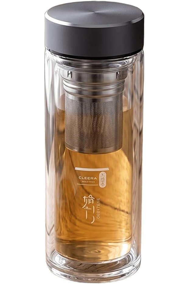 Double Wall Clear Glass Water Bottle with Stainless Steel Lid