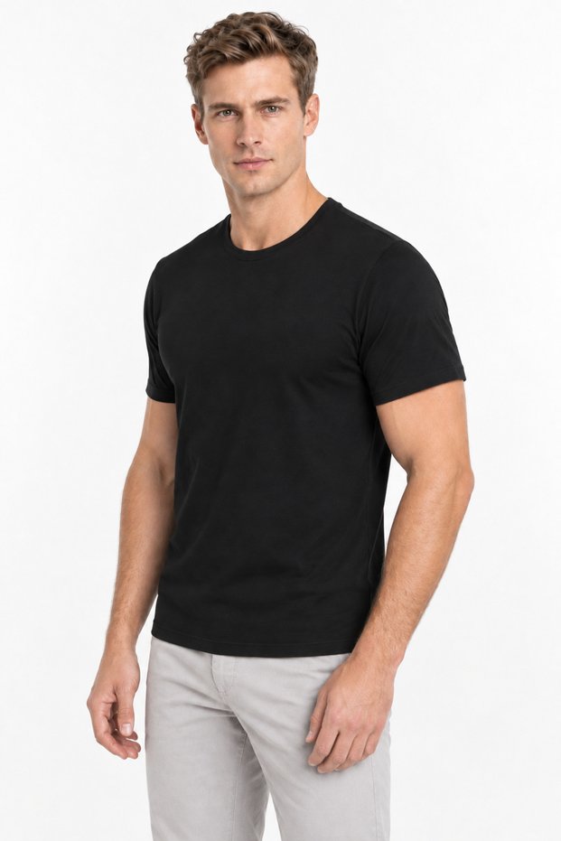 Men's Cotton Modal Crew Neck Short Sleeve Undershirt Single Black