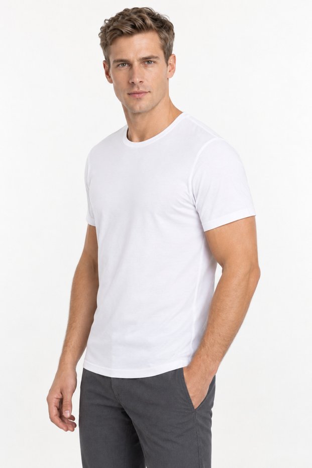 Men's Cotton Modal Crew Neck Short Sleeve Undershirt Single White