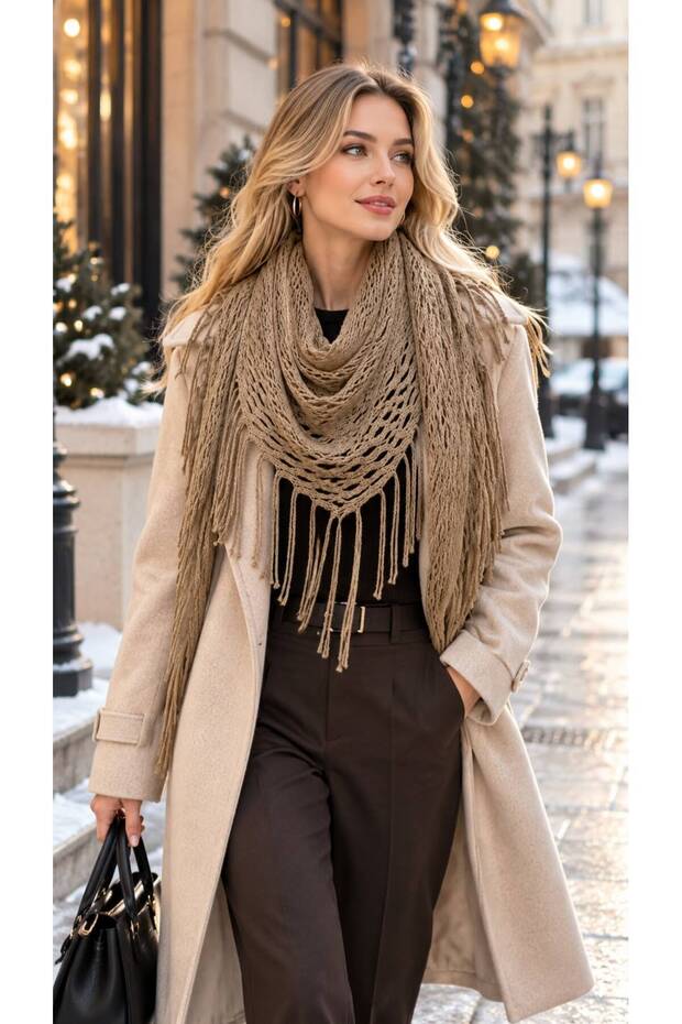 Mink Tassel Fringed Triangle Women's Shawl