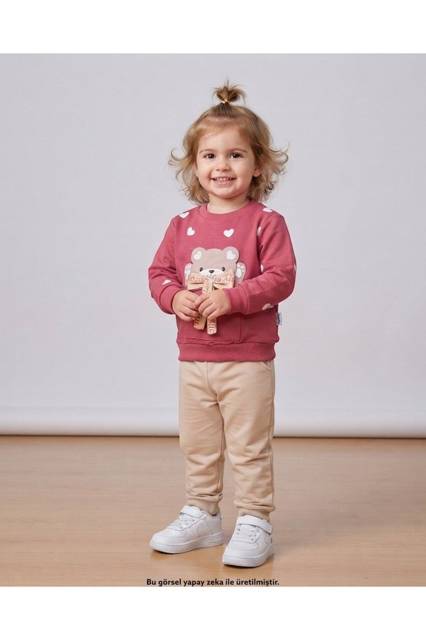 Girl's Seasonal Thin 2-Piece Compact Set for Ages 1-2-3-4 with Teddy Bear and Bow Detail