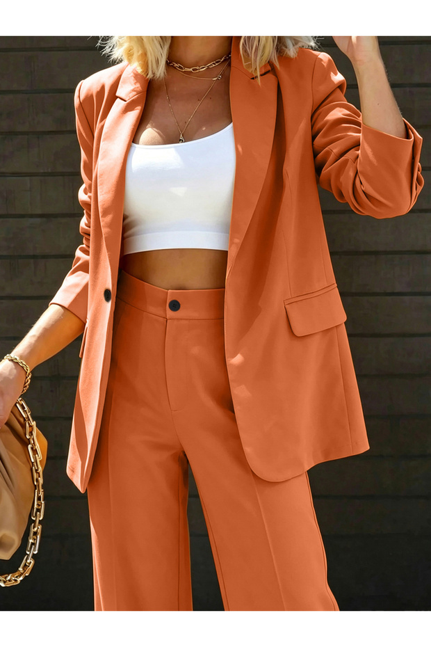 Lapel Open Blazer and Straight Leg Pants Set