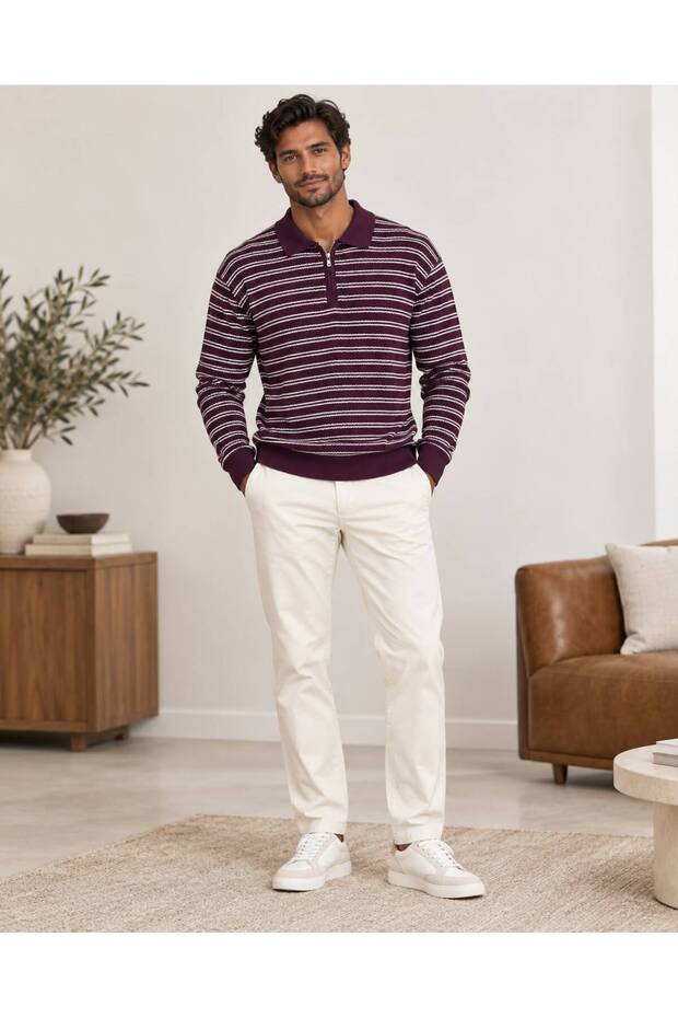 New Season Polo Collar Zippered Sweater