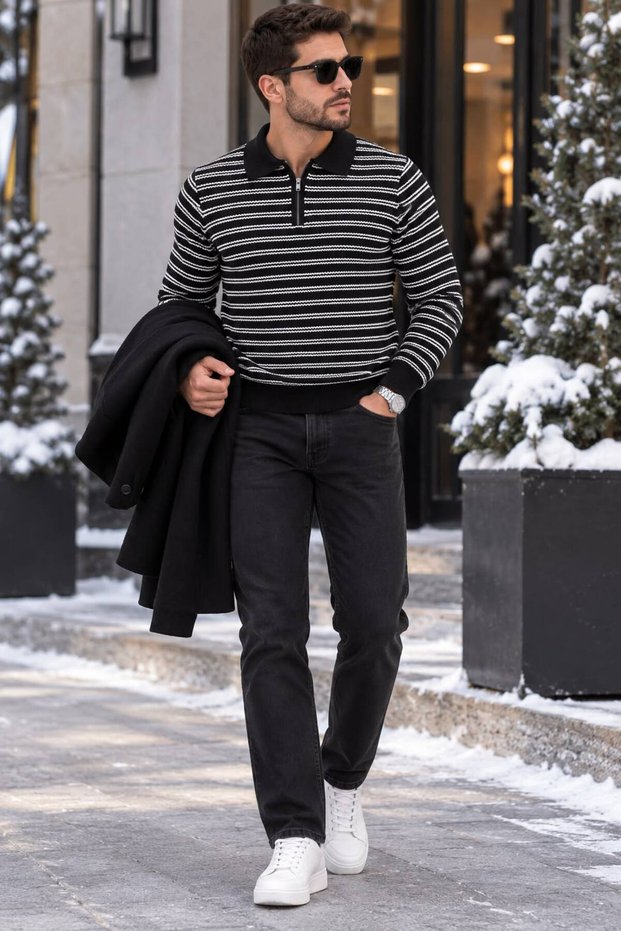 New Season Polo Collar Zippered Sweater