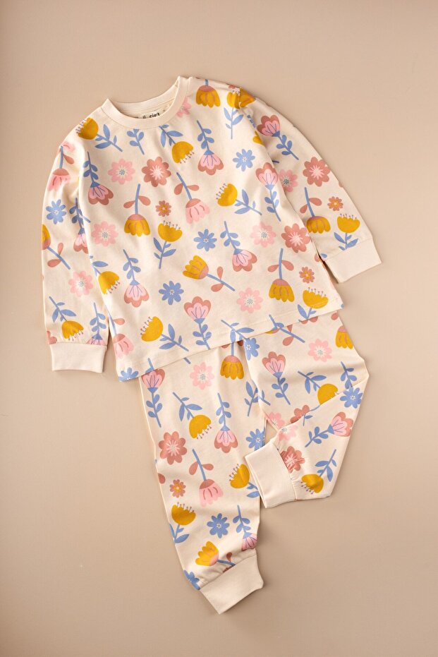 Patterned Pajama Set 2-8 Years Old Ecru Floral Pattern