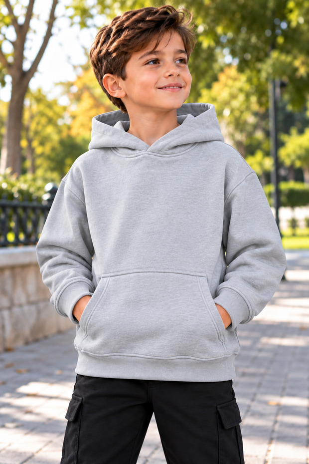 Boys' Hooded Oversized Sweatshirt with Kangaroo Pocket