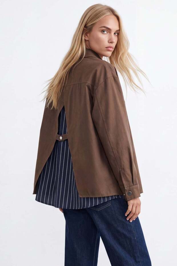 Women's Brown Garnished Snap Closure Jacket Alc-X15648