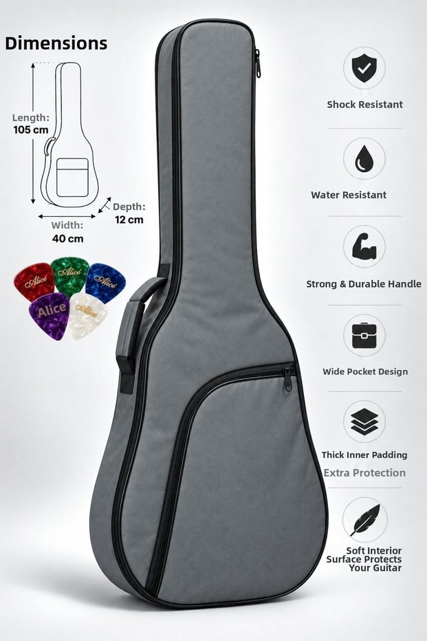 Kgc-40Gr Gray Classical Guitar Case Waterproof Softcase with Thick Padding