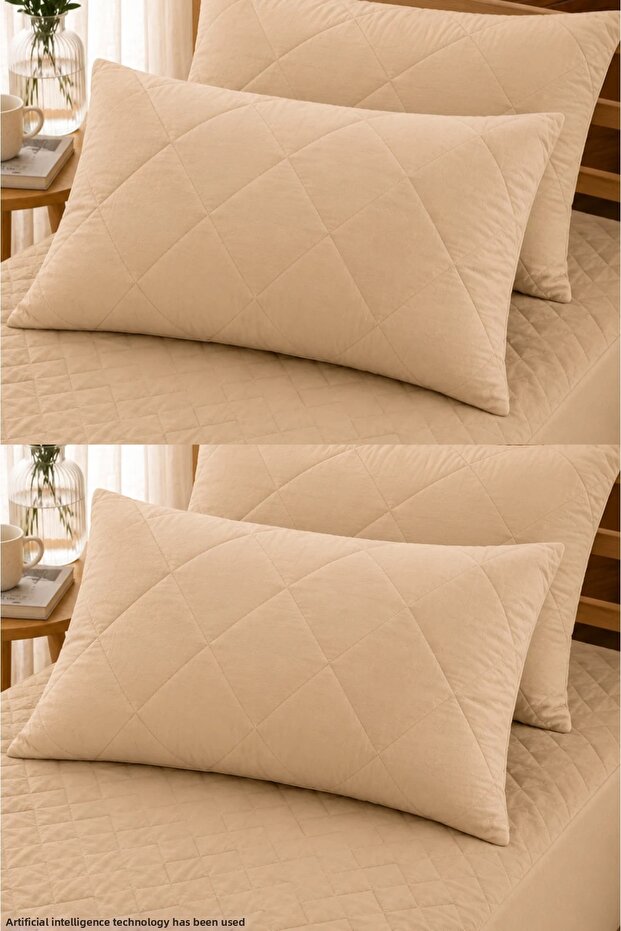Colorful Pillow Covers (4 Pcs), 100% Cotton, Quilted, Pillow Protector, Pillowcase, Beige