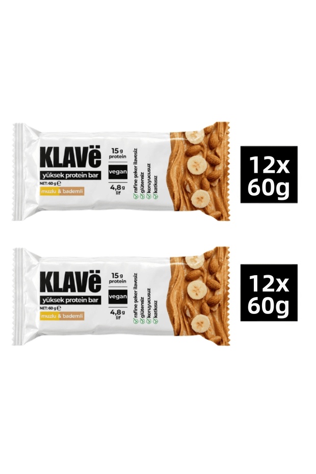 High Protein Bar with Banana and Almond - 60g X 24 Units - 15g Protein, Vegan and Gluten-Free