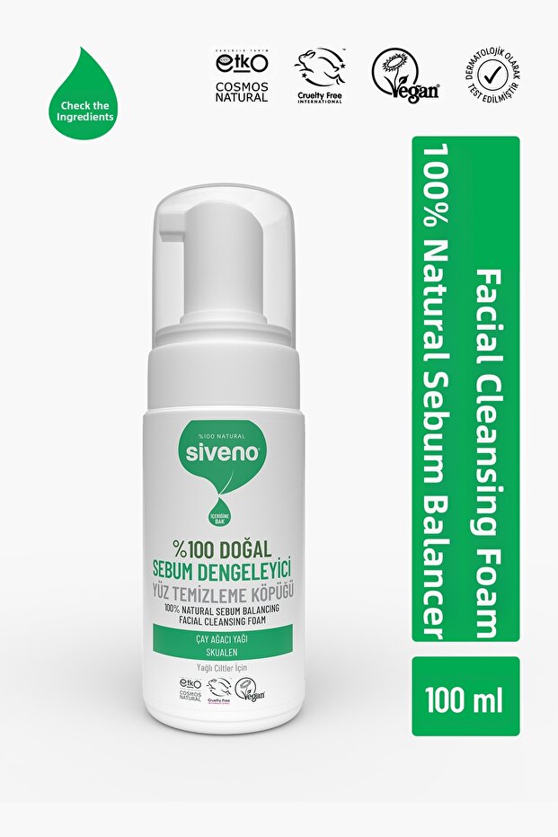 100% Natural Facial Cleansing Foam for Oily Skin, Makeup Blackhead Remover, Vegan 100 ml