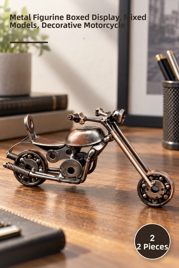 2 Pieces of Handmade Decorative Metal Motorcycles – Presentation in a Metal Figure Box, Mixed Models, Decorative Motorcycle