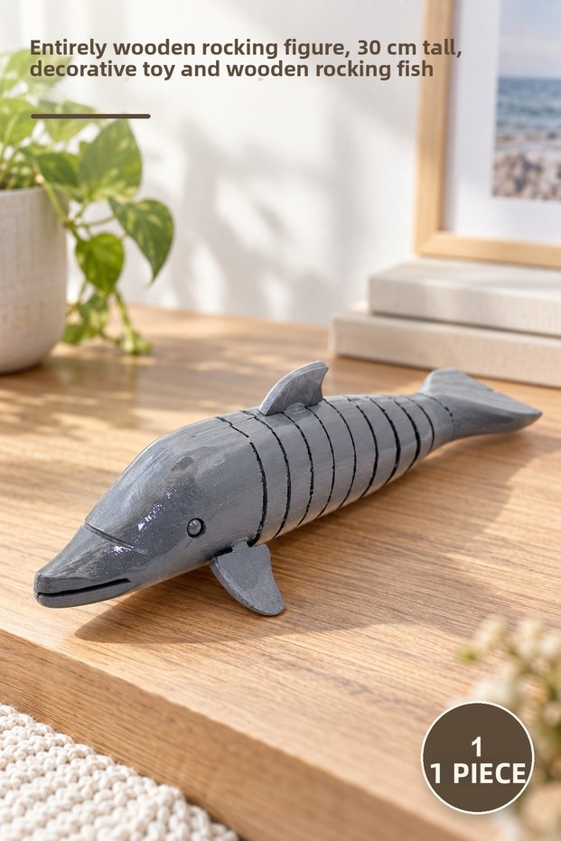 1 Piece Wooden Rocking Fish – Completely Wooden Rocking Figure 30 cm Long, Decorative Toy and Wooden Rocking Fish