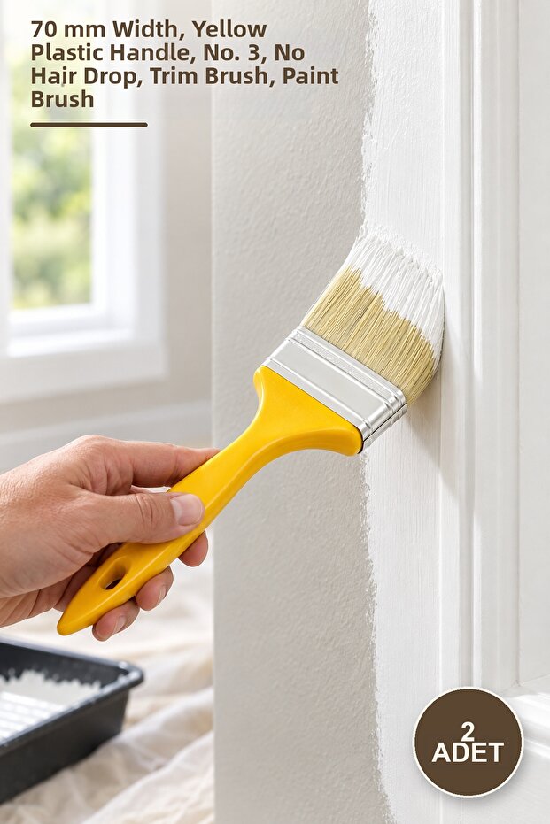 2 Pieces of Cutting Paint Brush – 70 mm Width, Yellow Plastic Handle, No. 3, Does Not Leave Bristles, Trim Brush, Paint Brush