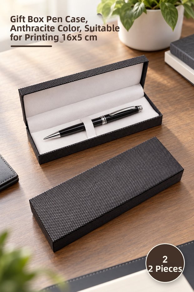 2 Promotional Pencil Cases – Gift Box Pen Case, Anthracite Color, Suitable for Sponge Printing 16X5 cm