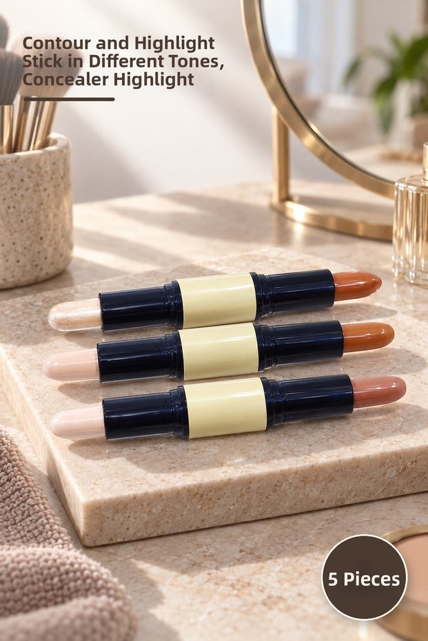 5-Piece Double-Ended Stick Concealer Set – Different Tone Contour and Highlighting Stick, Concealer Highlighter