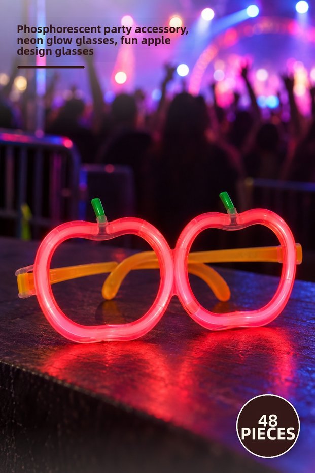 48 Pieces Glow Stick Apple Glasses – Highlighter Party Accessory, Neon Glow Glasses, Fun Apple Design Glasses