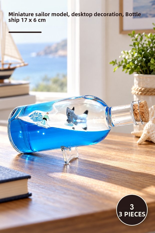 3 Pieces of Ships That Don'T Sink in a Bottle – Miniature Sailor Model, Use as a Desktop Ornament, Bottle Ship 17 X 6 cm