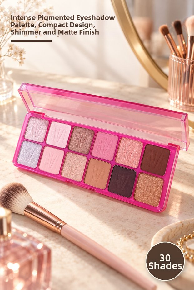 30 Pieces of 12-Piece Pearlescent and Matte Eyeshadow Palette – Intensely Pigmented Eye Palette, Compact Design, and Matte Finish, Eyeshadow Palette
