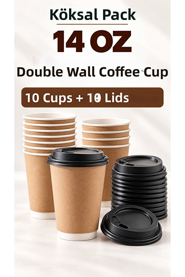 10 Pcs 14 oz Double Wall Kraft Coffee Cup Without Lid Double Wall Hot Drink Paper Cup