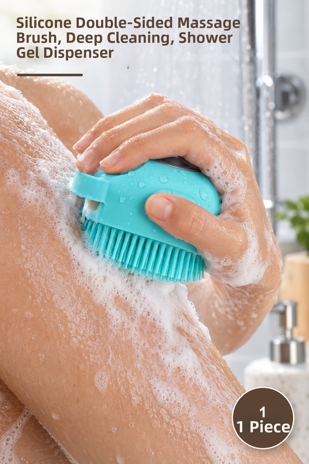 1 Piece Bath Massage Scrubber with Shower Gel Reservoir – Silicone Double-Sided Massage Scrubber, Deep Cleaning, Shower Gel Dispenser