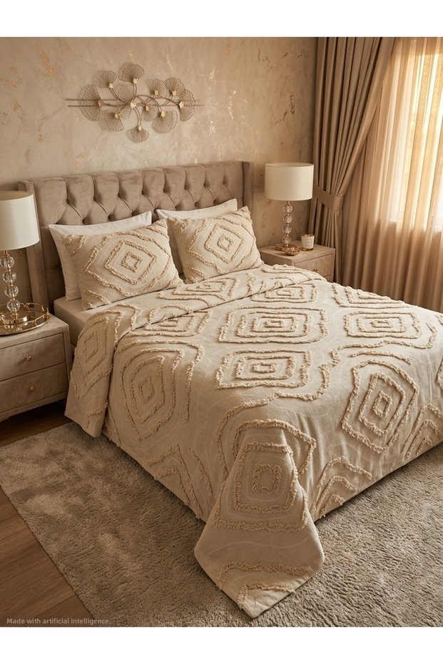 Scandinavian Double Bedspread Set 250X260 - Light Coffee