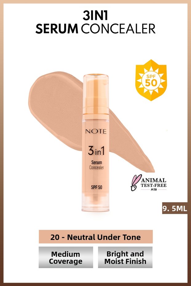3 in 1 Serum Concealer 20 Medium Beige Spf 50 Moisturizing and Brightening Under-Eye Concealer