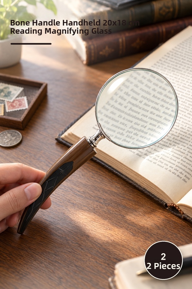 2 Pieces Magnifying Glass – Handheld with Bone Handle 20X18 cm Magnifier Magnifying Glass for Reading Reviewing