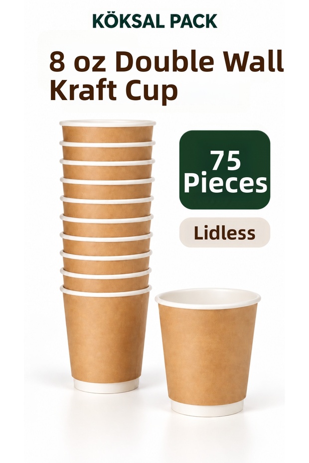 75 Pcs 8 oz Double Wall Kraft Coffee Cups Without Lids Double Wall Hot Drink Paper Cups