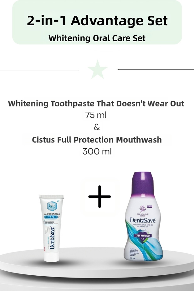 Whitening Oral Care Set: Non-Abrasive Whitening Toothpaste 75 ml + Cistus Full Protection Rinse Water 300 ml