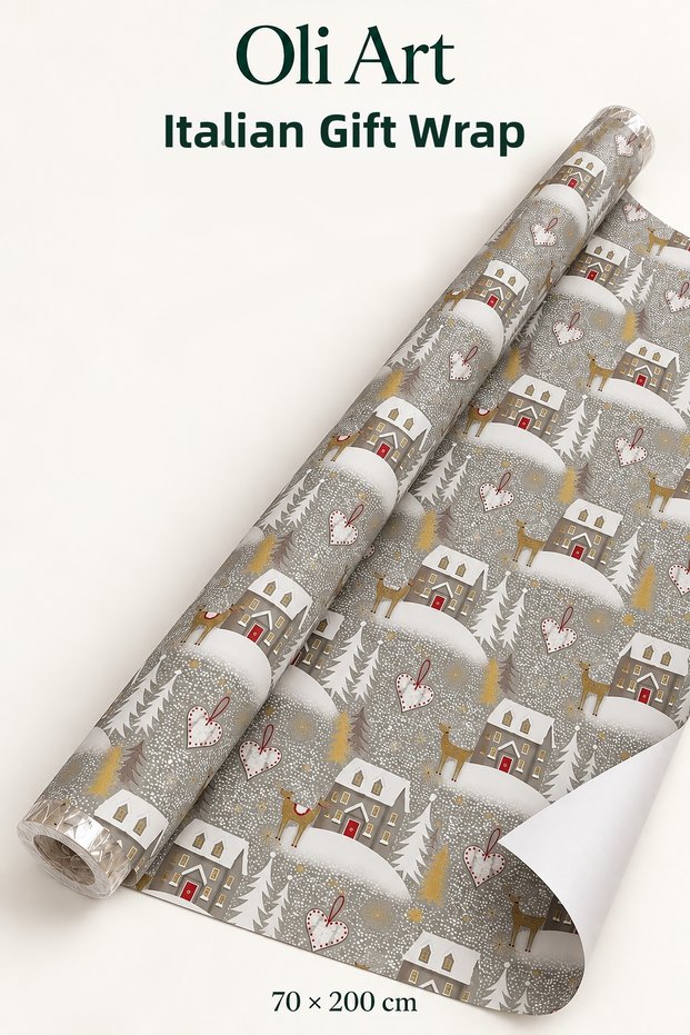 Italian Premium Gift Wrapping Paper - Snowy Village Fairy Tale Christmas 70 X 200 cm – 1 Roll Gift Paper