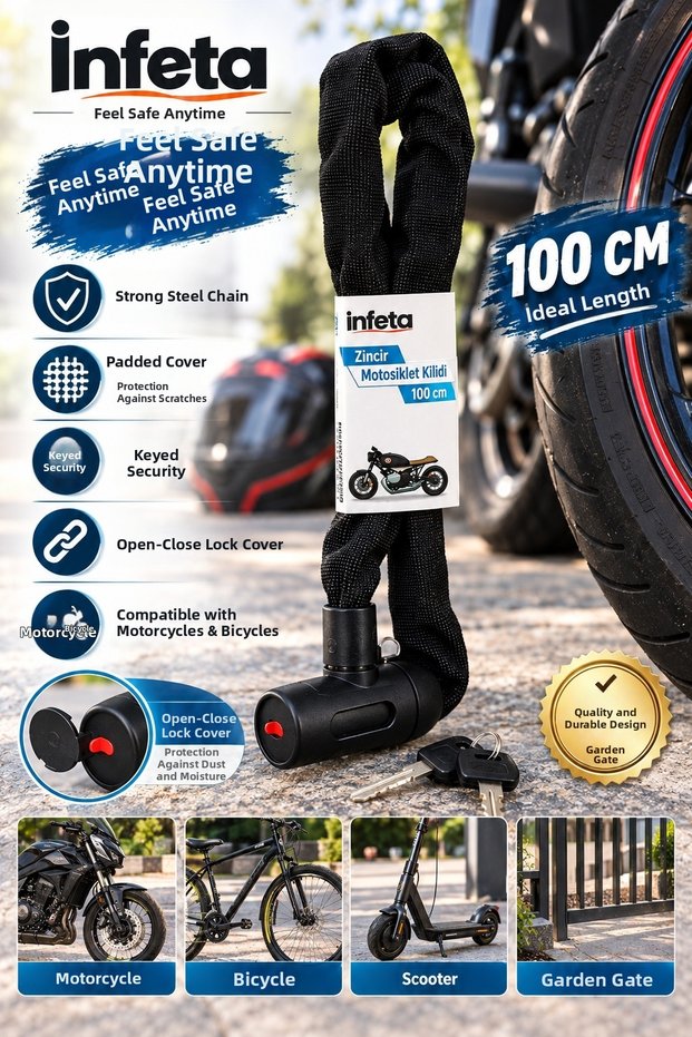 100 cm Cloth Covered Chain Motorcycle and Bicycle Lock with Key and Protective Cover