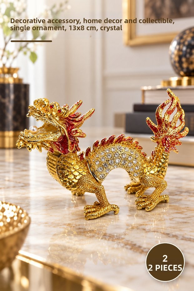 2 Pieces of Stone Dragon Figure – Decorative Accessory, Home Decor and Decoration, Single Ornament, 13X8 Cm, Crystal