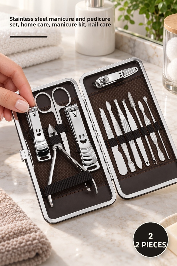 2 Piece Ocean Manicure Set – Manicure and Pedicure Set with Stainless Steel Box, Home Care, Manicure Kit, Nail Care