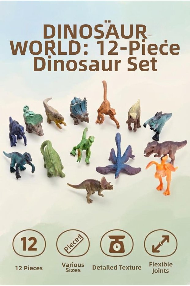 World of Giants 12-Piece Dinosaur Flexible Jointed Detailed and Realistic Colorful Educational Learning Toy Set