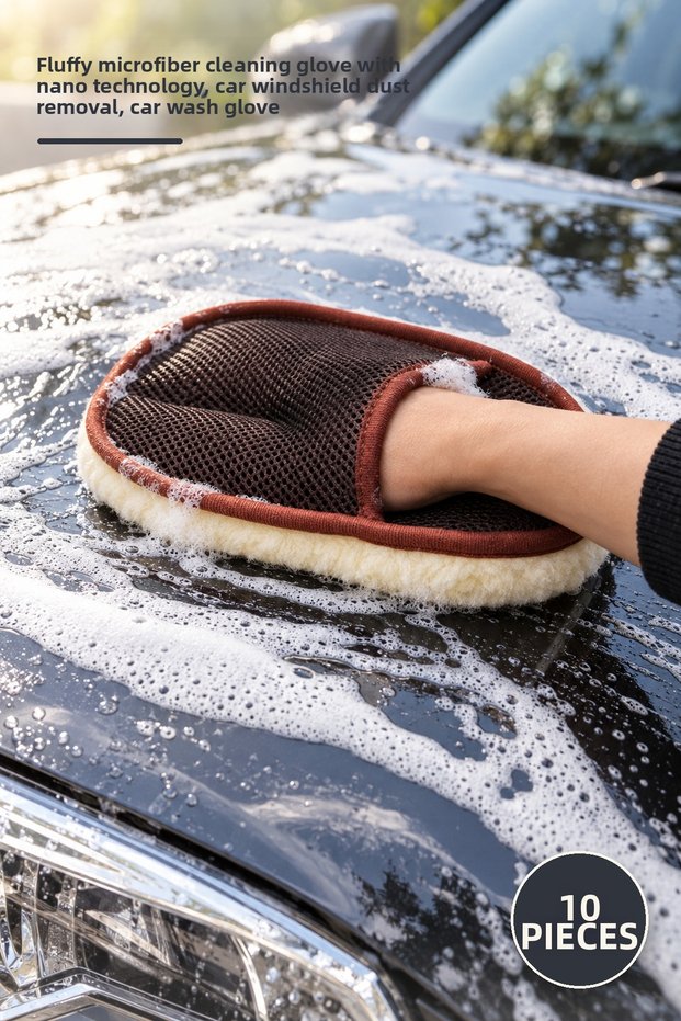 10 Pieces Car Wash Gloves – Wool Precision Cleaning Gloves with Nano Technology, Car Windshield Dust Cleaning, Car Wash Glove