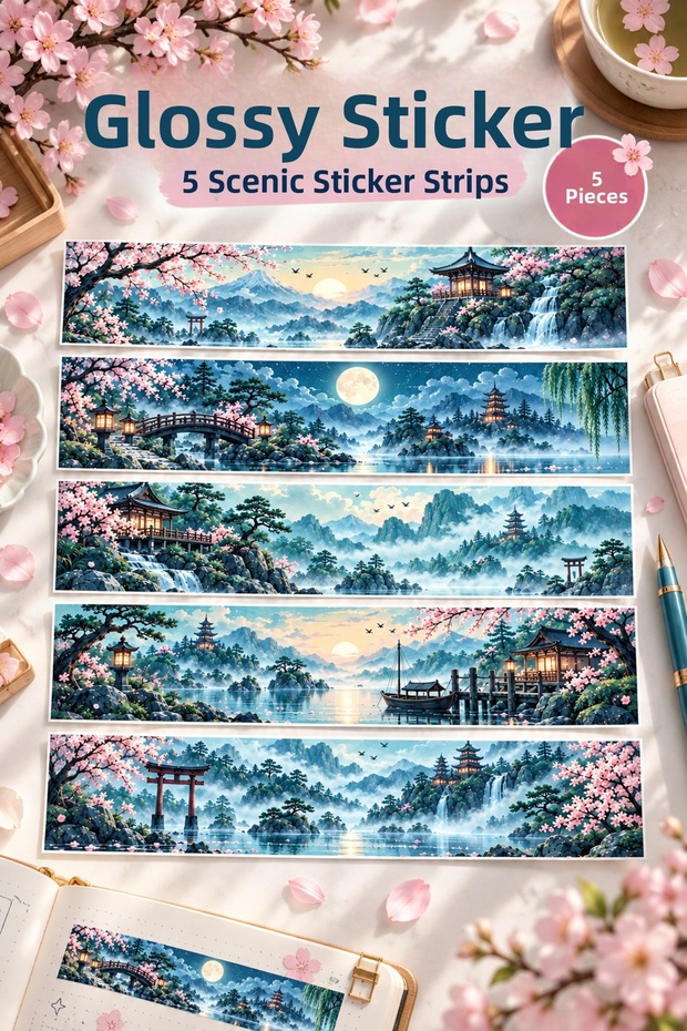 5 Pcs Large Landscape Sticker Bullet Journal Scrapbook Laptop Agenda