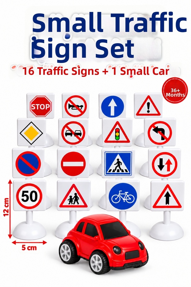 Boxed Plastic Small Traffic Signs Set 16 Sheets and 1 Car Kindergarten Nursery Educational Toy