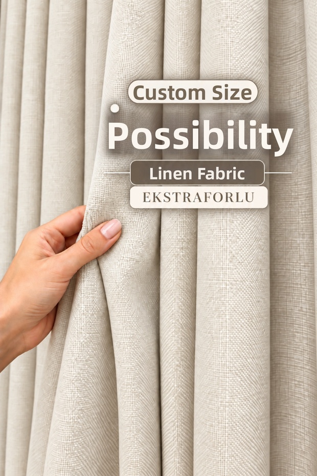 Ecru Premium Linen Background Curtain with Extra Foam and Pleats, Without Pleats, Suitable for Every Room, Bohemian Style
