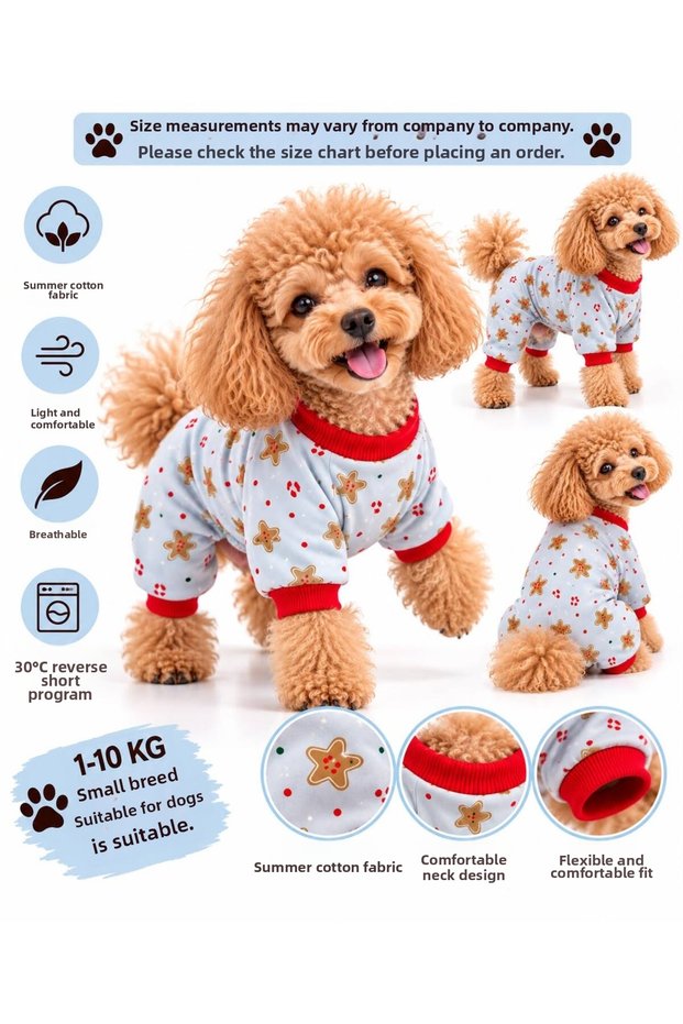 Small Breed Red Cookies Dog Jumpsuit Dog Outfit (1-10kg)