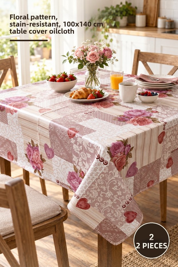 2 Pieces Fiber-Based Oilcloth Tablecloth – Floral Pattern Stain-Resistant Table Protector 100X140 cm Table Cover Oilcloth