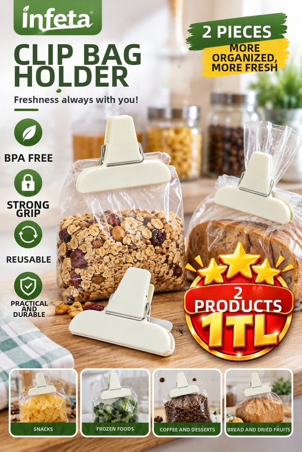 Pack of 2 Latch Bag Clips, Package Closing Latch, Practical Kitchen Clip