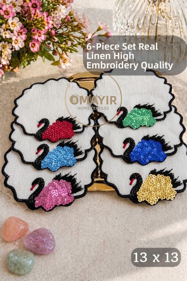6 presentation napkins, cocktail napkins, coffee side presentation napkins, presentation holder, coaster with swan