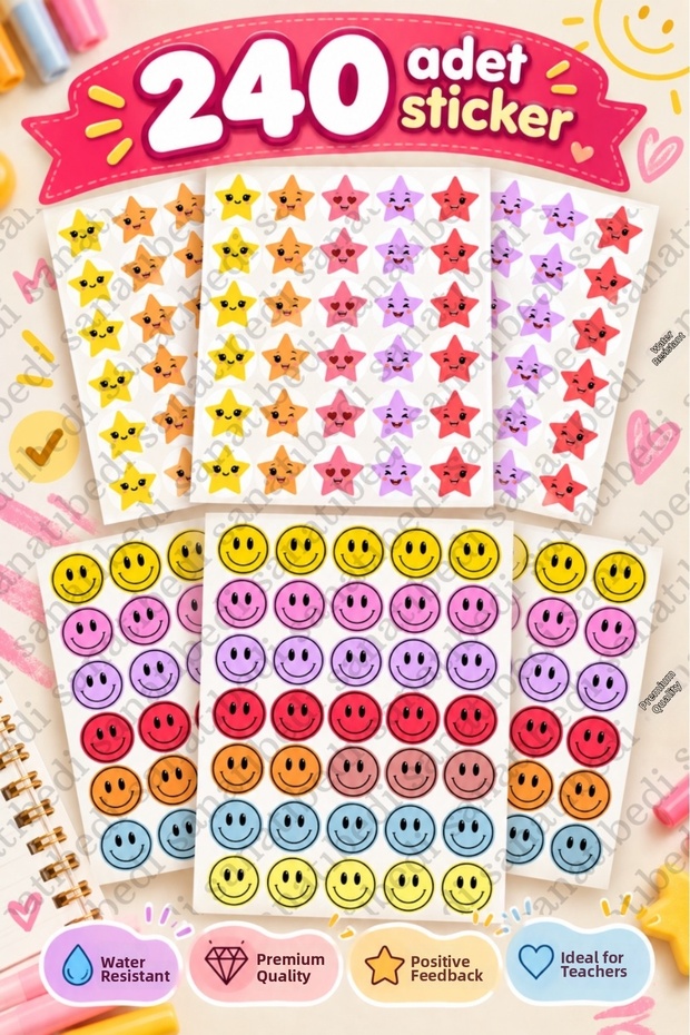 240 Pieces 6 Sheets School Label for Teachers | Homework Check Motivation Report Card Decoration Sticker Set