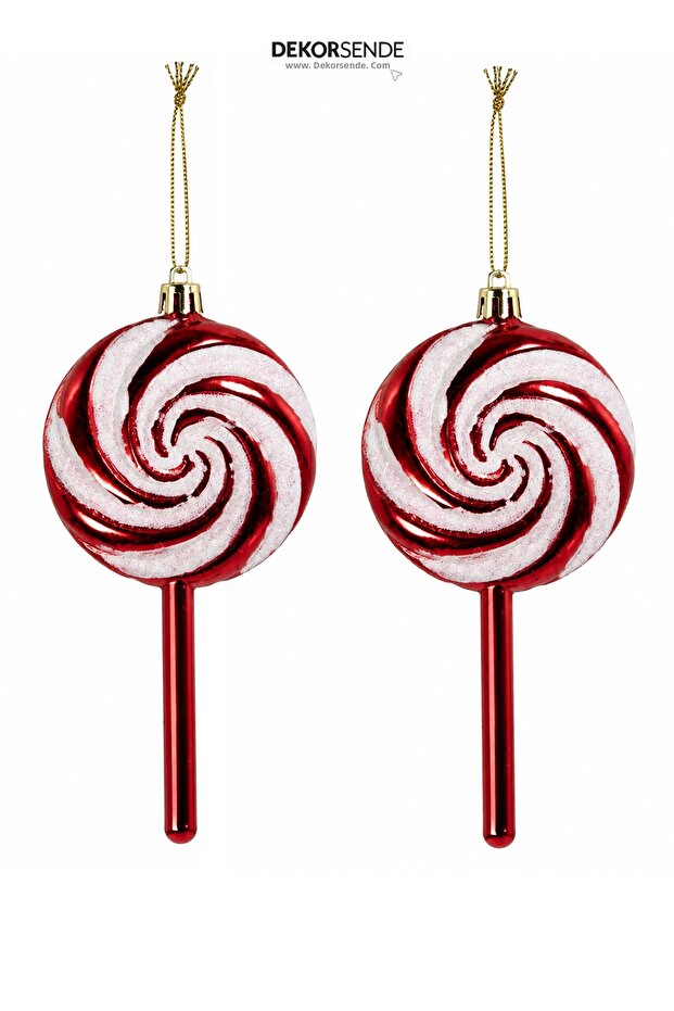 Christmas Ornament Lollipop Candy 2-Piece Tree Ornament Red White 14 cm