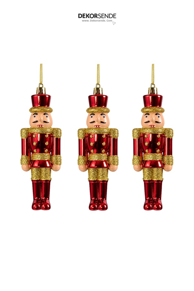 Christmas Ornament Shiny Glitter 3-Piece Tin Soldier Red 16 cm