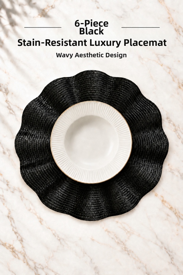 Luxury 6-Piece Black Wavy Form Modern Lux Supla Set – 37 cm