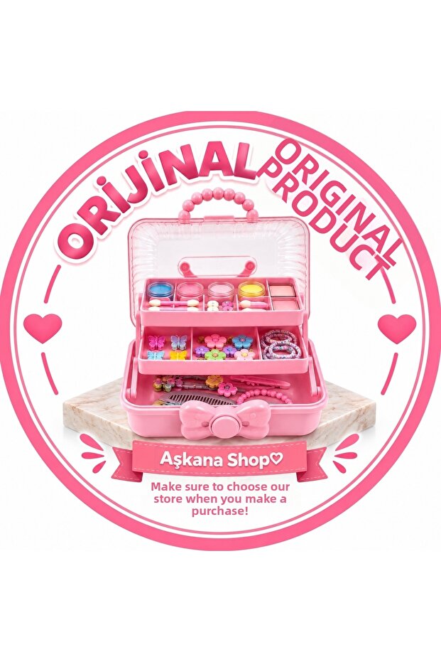 Children's Makeup & Jewelry Organizer Pink Multi-Compartment Portable Box 27X15X15 cm