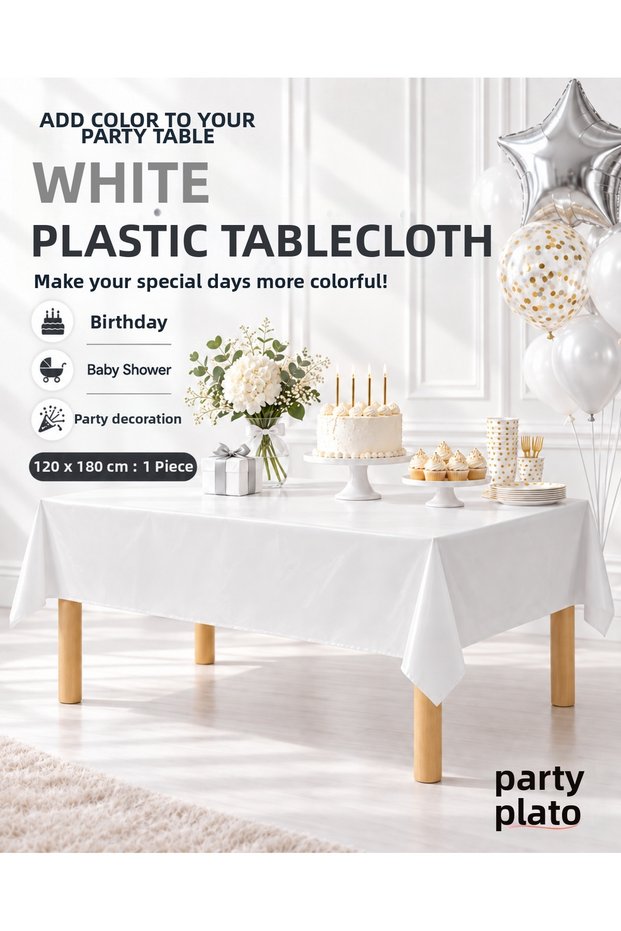 White Plastic Tablecloth 120X180 cm Rectangular Birthday Party Cover 1 Piece