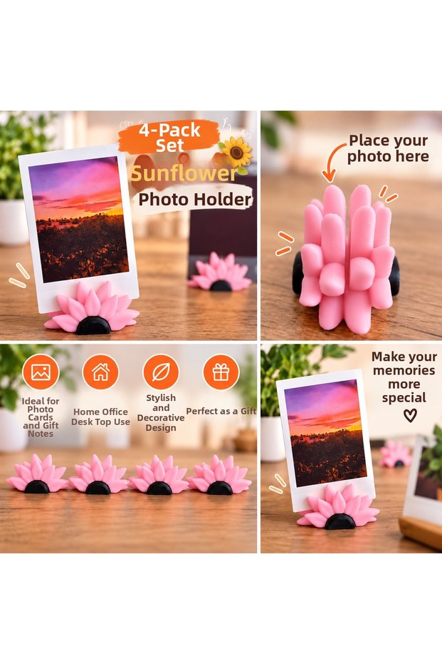 4-Piece Sunflower Photo Holder – Desktop Polaroid Card Note Stand Decorative Set